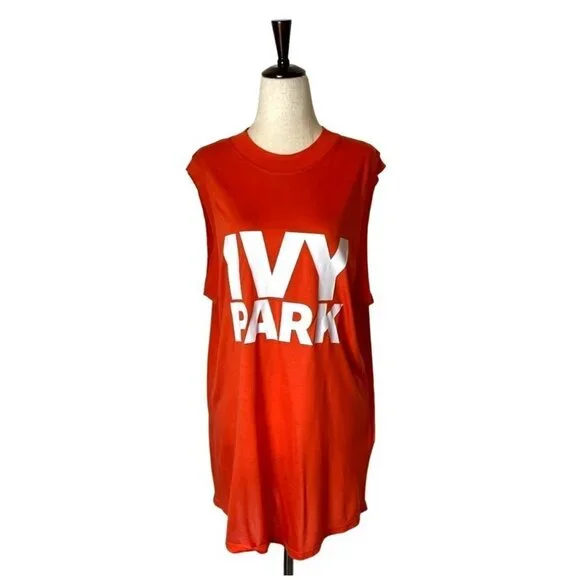 Ivy Park Orange And White Modal Crew Neck Sleeveless Tank Top Size S - Picture 2 of 12